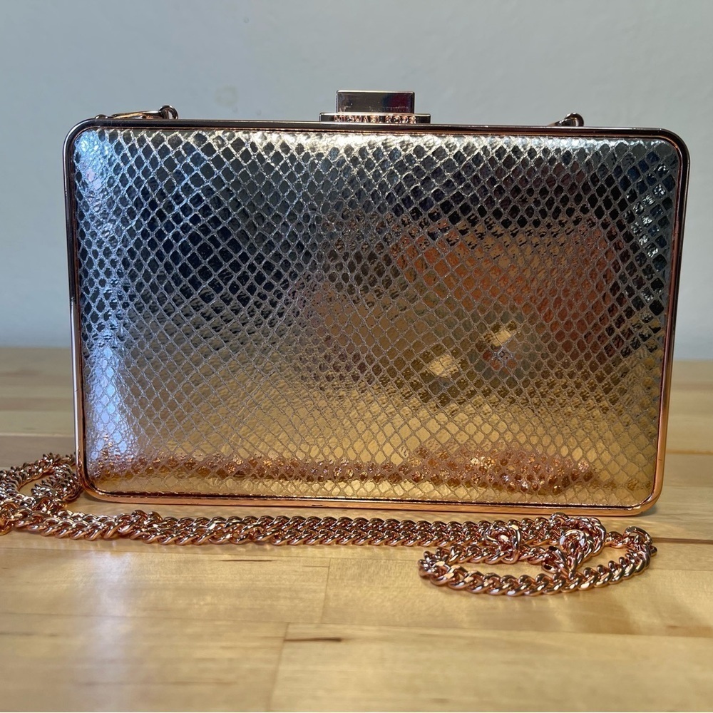 Michael Kors Pearl Medium Box Clutch Metallic Chain Shoulder Bag Evening Purse